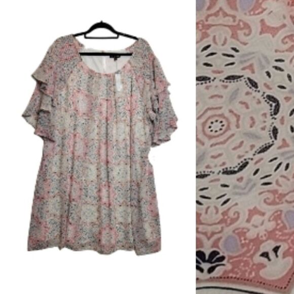 NEW 3X CC CURVE As You Wish BOHO flowy flutter sleeve neutral babydoll dress NWT - Picture 1 of 10